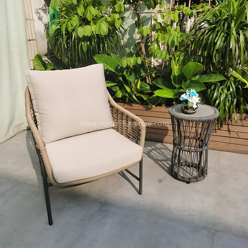Kanpoko PE Rattan Garden Balkoia Mahaia eta aulkia