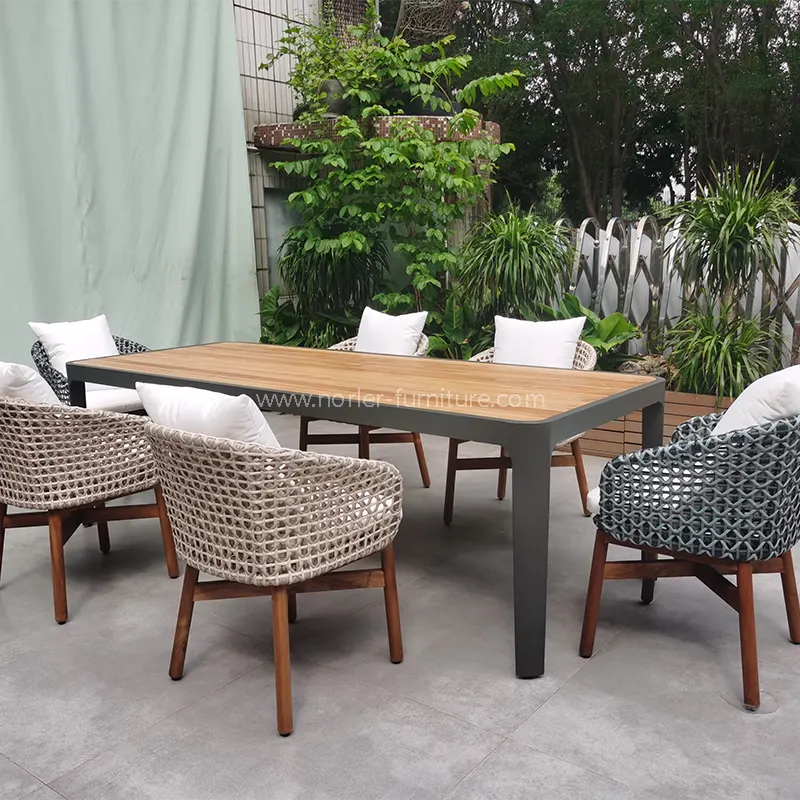 Kanpoko teak aluminiozko markoa PE Rattan Jantoki multzoa